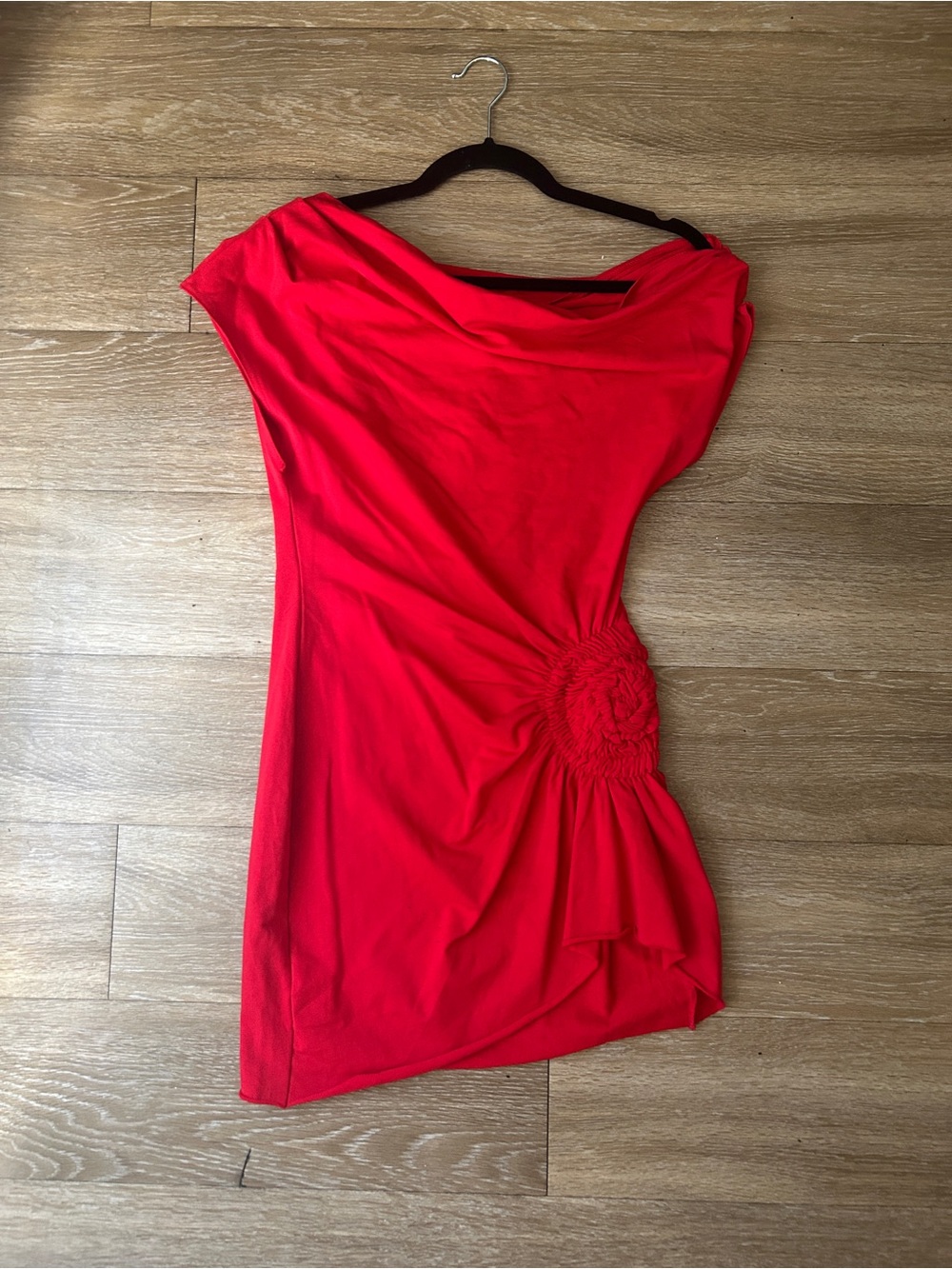 Red Ruched Side Detail Women's Dress
